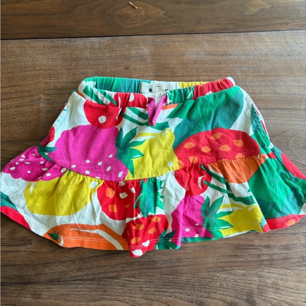 Mini Boden Toddler Girl Fruit Print Tiered cotton Skort with Built in Shorts
